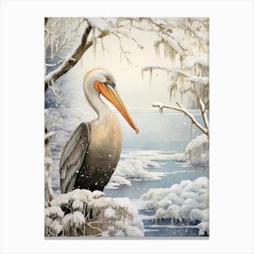 Winter Bird Painting Brown Pelican 2 Canvas Print