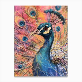 Loose Lines Portrait Of A Peacock 2 Canvas Print