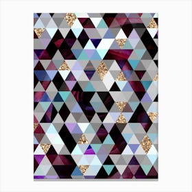 Abstract Geometric Triangle Pattern in Teal Blue and Glitter Gold n.0006 Canvas Print