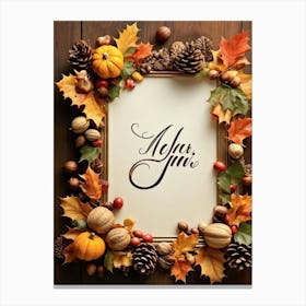 Calligraphy In An Elegant Cursive Script Forming A Festive Christmas Greeting Framed By Autumn Leav (6) Canvas Print