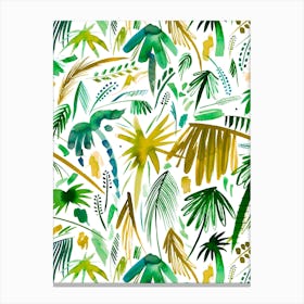 Brushstrokes Tropical Palms Green Canvas Print