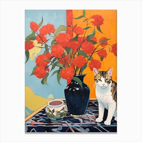 Freesia Flower Vase And A Cat, A Painting In The Style Of Matisse 1 Canvas Print