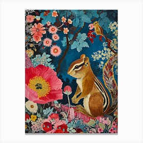 Floral Animal Painting Chipmunk 1 Canvas Print