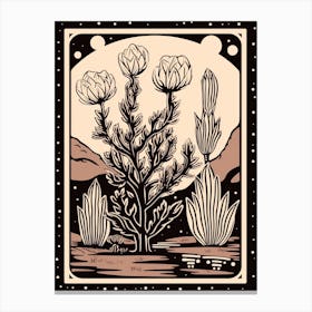 B&W Cactus Illustration Echinocereus Cactus 4 Canvas Print
