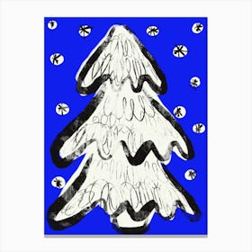 Christmas Tree And Snow (Blue) Canvas Print