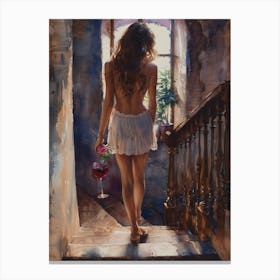 Girl With A Glass Of Wine 11 Canvas Print