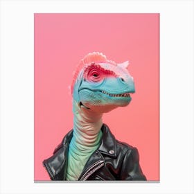 Punky Dinosaur In A Leather Jacket 2 Canvas Print