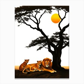 Lions Under A Tree 1 Canvas Print