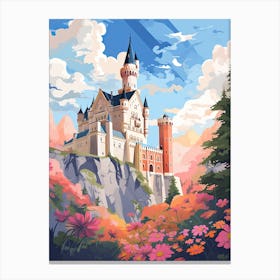 Neuschwanstein Castle   Bavaria, Germany   Cute Botanical Illustration Travel 3 Canvas Print