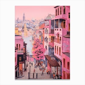 Istanbul Turkey 2 Vintage Pink Travel Illustration Canvas Print