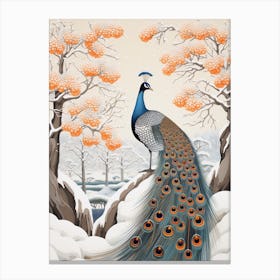 Winter Bird Painting Peacock 3 Canvas Print