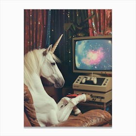 Retro Unicorn In Space Playing Galaxy Video Games 3 Canvas Print