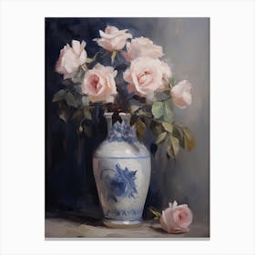 Victorian Pink Roses In Vase Canvas Print