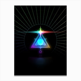 Neon Geometric Glyph in Candy Blue and Pink with Rainbow Sparkle on Black n.0061 Canvas Print