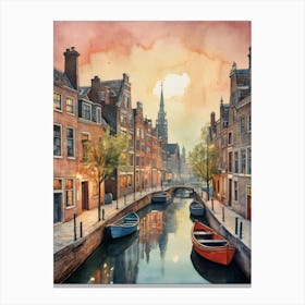 Canal Belt Amsterdam Vintage Painting (28) Canvas Print