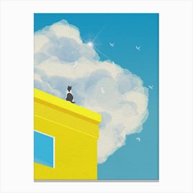 Minimal art Cat On A Roof with Beautiful Sky Canvas Print