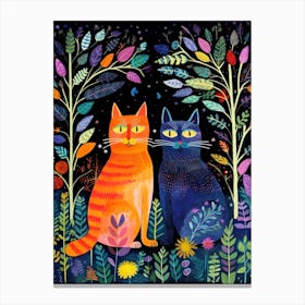 Two Wide Eyed Cats At Night In A Meadow Canvas Print