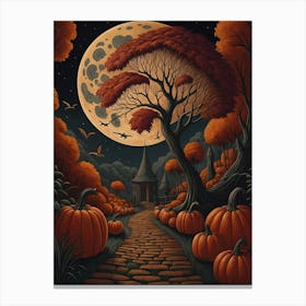 Pumpkin Road Under The Full Moon Canvas Print