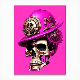 Skull With Steampunk Details 2 Pink Pop Art Canvas Print