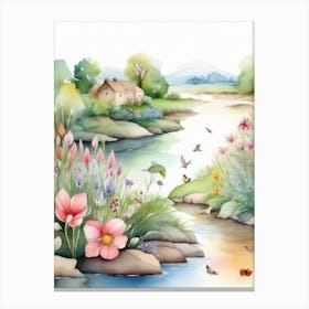 Watercolor River Painting Canvas Print