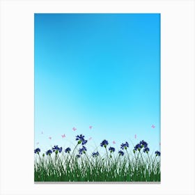 Blue Flowers In The Grass Canvas Print
