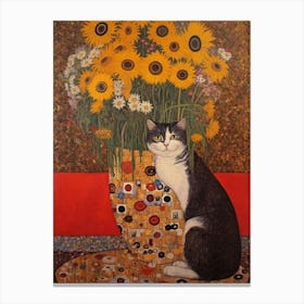 Cat With Sunflowers Canvas Print
