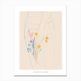Live Life In Full Bloom Poster Blue Jeans Line Art Flowers 8 Canvas Print