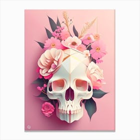Skull With Geometric Designs Pink 1 Vintage Floral Canvas Print