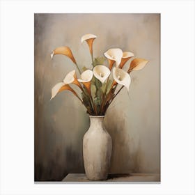 Calla Lily, Autumn Fall Flowers Sitting In A White Vase, Farmhouse Style 3 Canvas Print