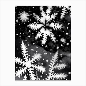 Snowflakes In The Snow, Snowflakes, Black & White 3 Canvas Print