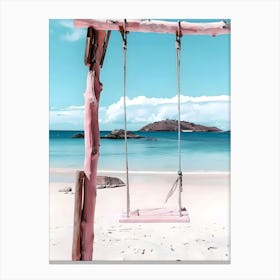 Pink Swing On The Beach Canvas Print