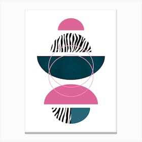 Teal and Pink Zebra Circles Art Canvas Print