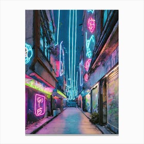 Cyberpunk Alley With Neon Signs And Holograms Canvas Print