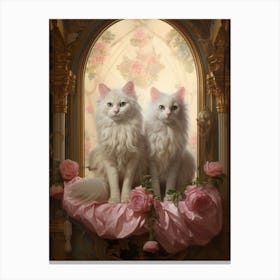 Two Medieval White Cats Pink Blush 2 Canvas Print