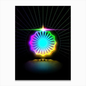 Neon Geometric Glyph in Candy Blue and Pink with Rainbow Sparkle on Black n.0029 Canvas Print