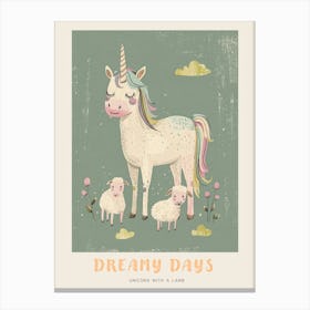 Storybook Style Unicorn With Lamb Poster Canvas Print