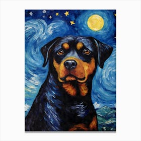 Rottweiler Starry Night Dog Portrait Canvas Print