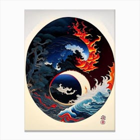 Fire And Water 3, Yin and Yang Japanese Ukiyo E Style Canvas Print