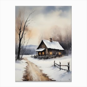 Rustic Winter Oil Painting Vintage Cottage (5) Canvas Print