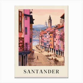 Santander Spain 1 Vintage Pink Travel Illustration Poster Canvas Print