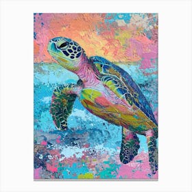 Colourful Textured Painting Of A Sea Turtle 3 Canvas Print
