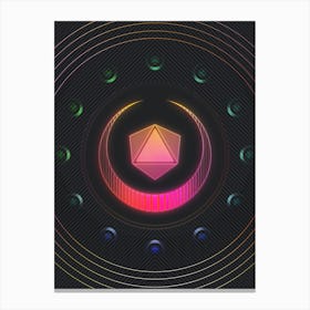 Neon Geometric Glyph in Pink and Yellow Circle Array on Black n.0253 Canvas Print