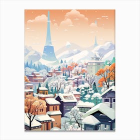 Vintage Winter Travel Illustration Seoul South Korea 1 Canvas Print