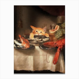 Cat Dinner Canvas Print