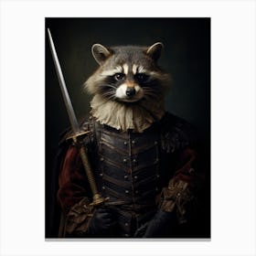 Vintage Portrait Of A Barbados Raccoon Dressed As A Knight 4 Canvas Print
