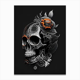 Skull With Floral Patterns 1 Orange Stream Punk Canvas Print