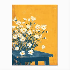Daises Flowers On A Table   Contemporary Illustration 3 Canvas Print