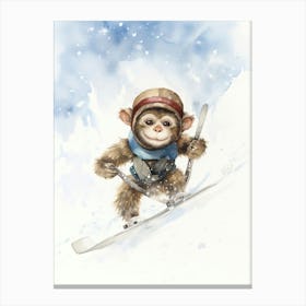 Monkey Painting Skiing Watercolour 2 Canvas Print