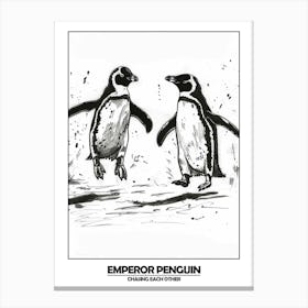 Penguin Chasing Eachother Poster 2 Canvas Print