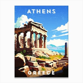 Greece, Athens — Retro travel minimalist poster, retro travel art, retro travel wall art, vector art Canvas Print